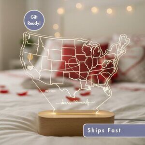Custom LED Map Light • Personalized Valentine’s Gift • Long Distance Gift